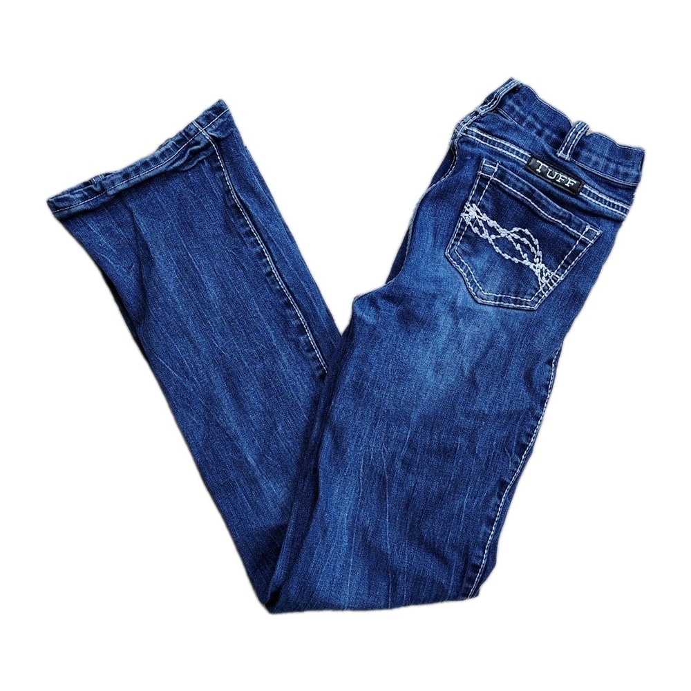 Cowgirl Tuff Co Edgy Bootcut Jeans Womens 14 Blue Barbed Wire Stitch